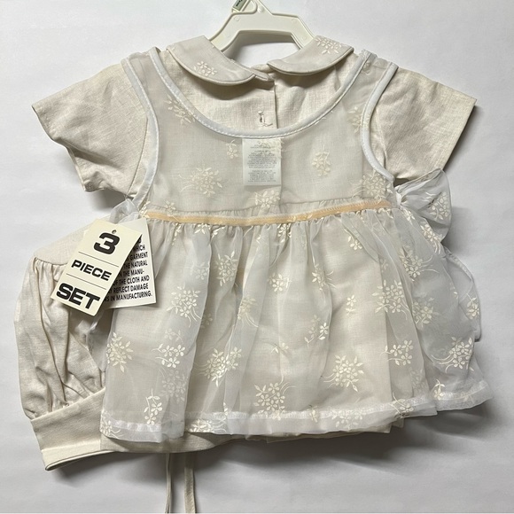 Vintage Set Infant Dress Size 3-6 M Bonnet Girl Linen Lace NWT M Bright Future - Picture 4 of 17